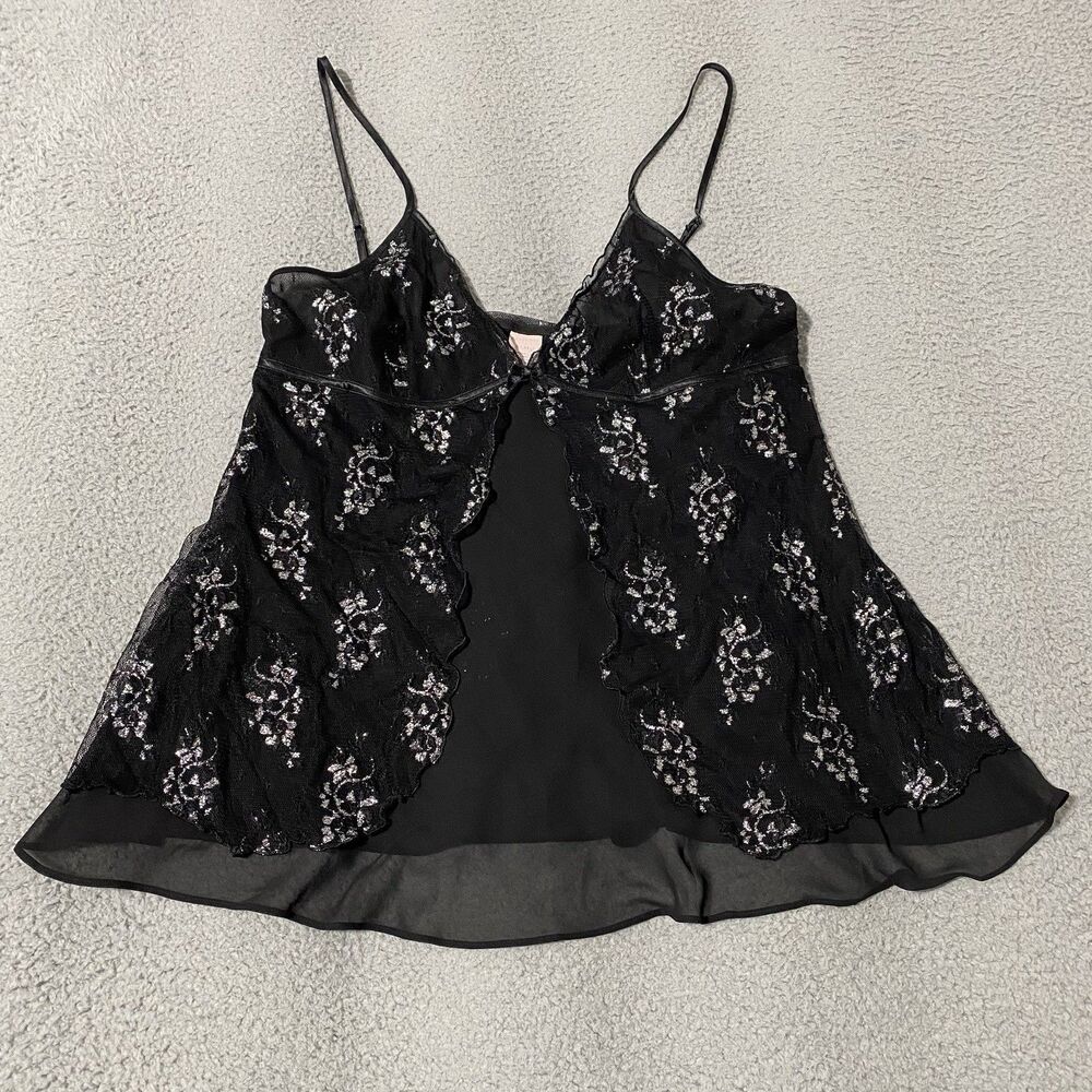 Cabernet Cami Tank Top Women XL Black Floral Lace Y2K Grunge Babydoll Whimsigoth